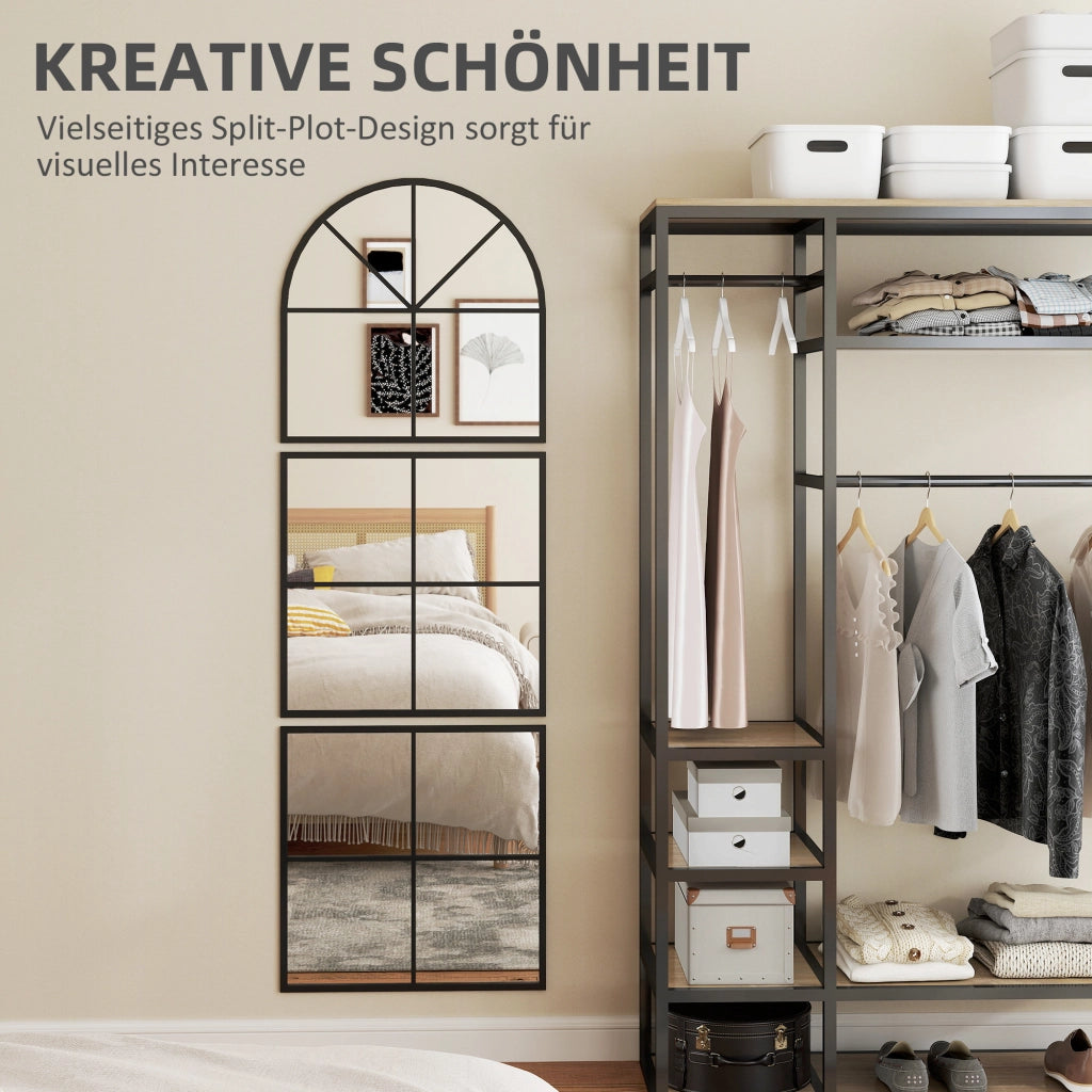 Specchio da Parete Tre Pezzi Arcuato con Cornice in Metallo ¨C Zephmum ¨C 60x2x180 cm Nero