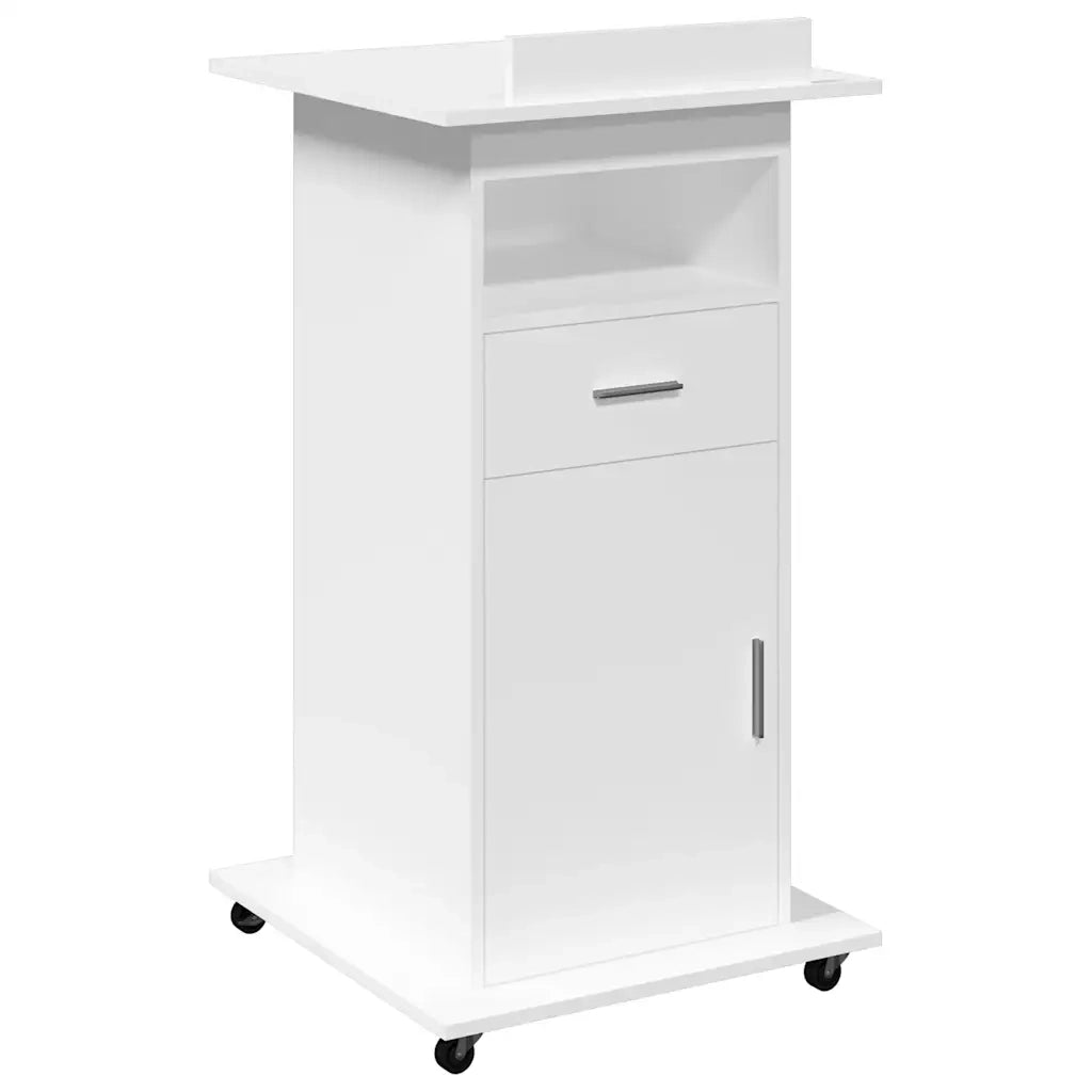Leggio con Ruote e Cassetto Bianco 55x55x107 cm in Multistrato CFW4732305