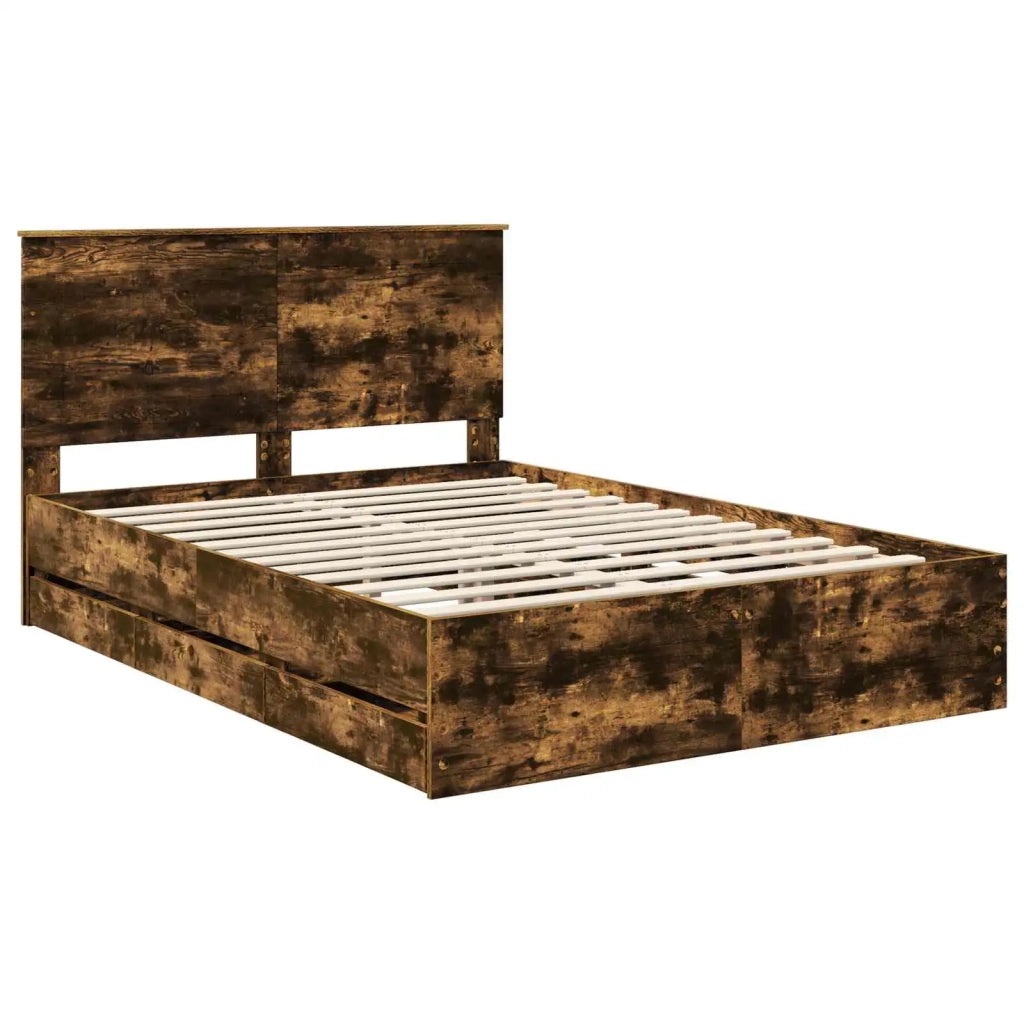 Struttura del letto con cassetto Rovere fumé 140 x 190 cm 3409458