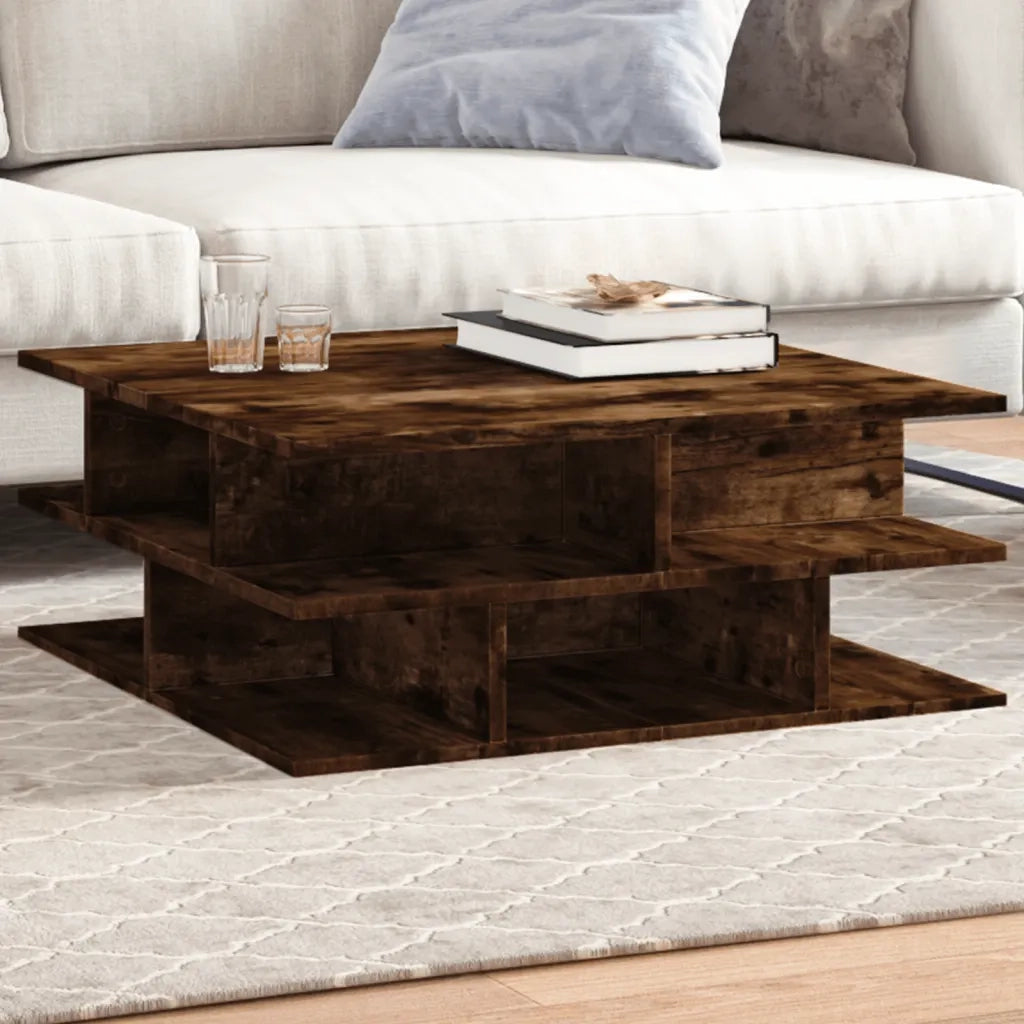 Tavolino da Salotto-Tavolino da soggiorno-Tavolo Rovere Fumo 70x70x29 cm Legno Multistrato