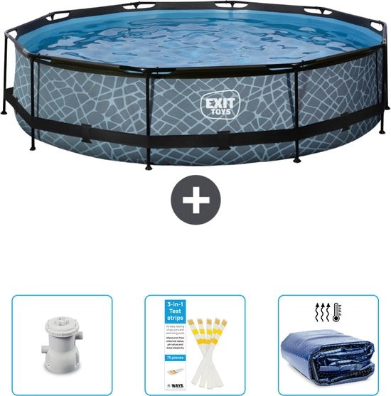 Piscina Rond Stone Frame - 360 x 76 cm - Inclusa Pomp - Testrips - Zonnetenda - Nu a prezzi speciali
