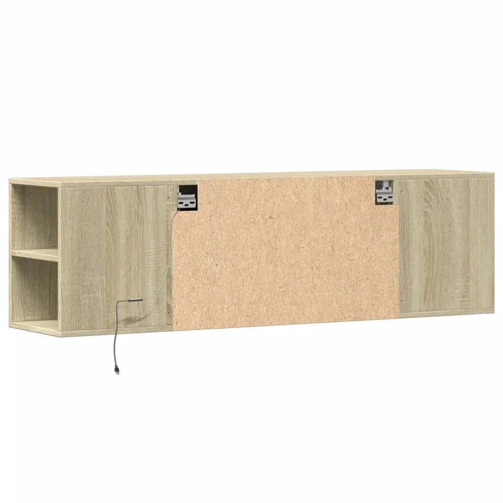 Mobile TV a Parete con Luci LED Rovere Sonoma 135x31x39,5 cm