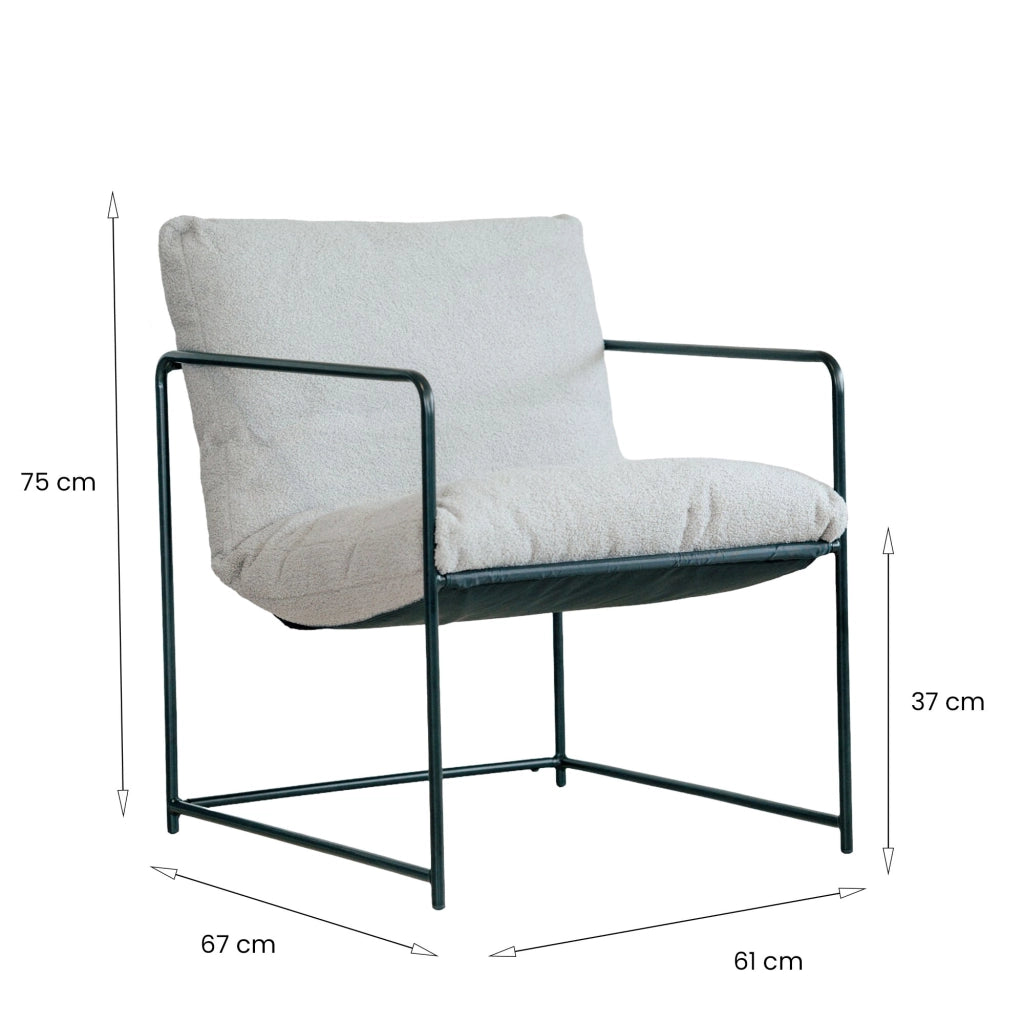 Poltrona Appare, Poltrona rivestita in tessuto bouclÒ©, Sedia imbottita, Seduta con braccioli in metallo, 61x67h75 cm, Grigio