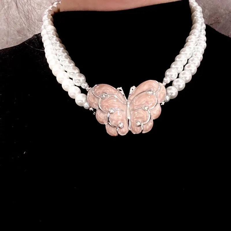 Collana di perle e farfalle fatta a mano con perline - Lunghezza regolabile