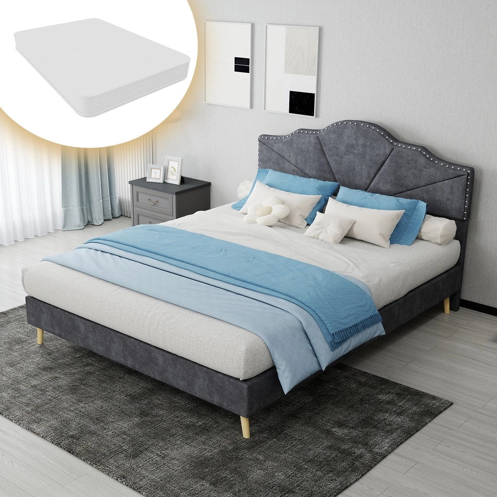 Letto Contenitore Imbottito ¨C MINIMAL ¨C Grigio 140x200 con Materasso