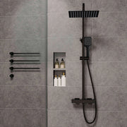 Grande soffione doccia 30x30cm con miscelatore termostatico e doccetta 25x10cm, nero