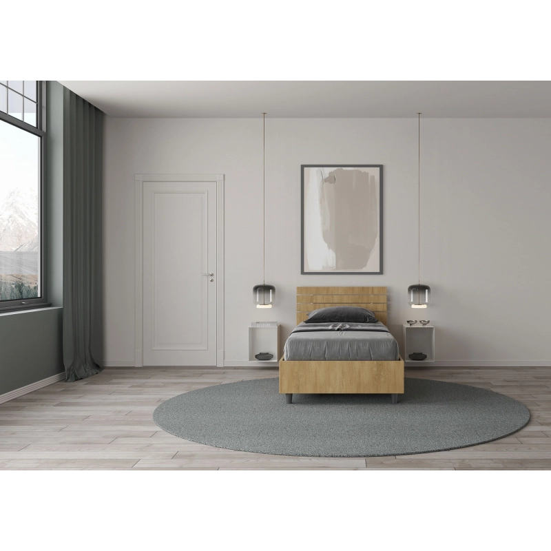 Letto Singolo 80x190 cm testata dritta con doghe Ankel - Senza rete,Quercia Natura