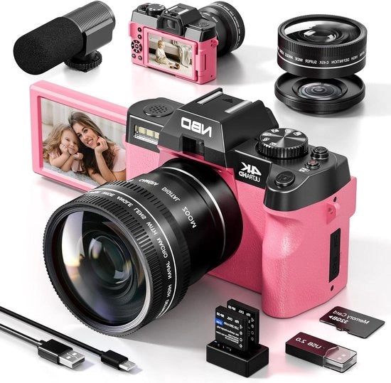 Camera vlogging 4K 48 MP per YouTube con microfono e maniglia per stativo - videocamera obj-S100-Pro-PK-WM-EU-2408 per campeggiatori principianti