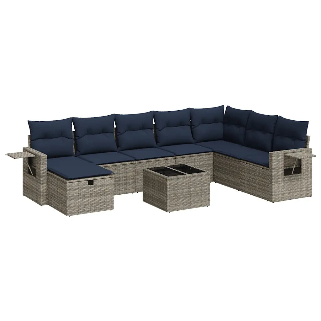 Set Divano da Giardino 9 pz con Cuscini Grigio in Polyrattan 3325547