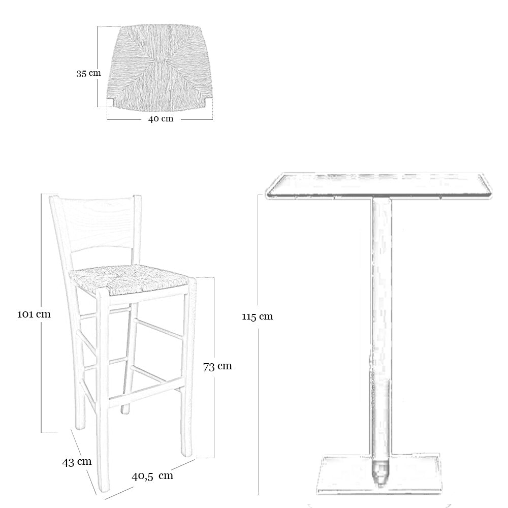 Sgabelli bar lucy in legno noce scuro h 73 cm con seduta in paglia di riso