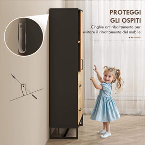 Credenza Moderna da Cucina 88x35x160 cm con 2 Cassetti 2 Ripiani e un Armadietto Legno e Nero