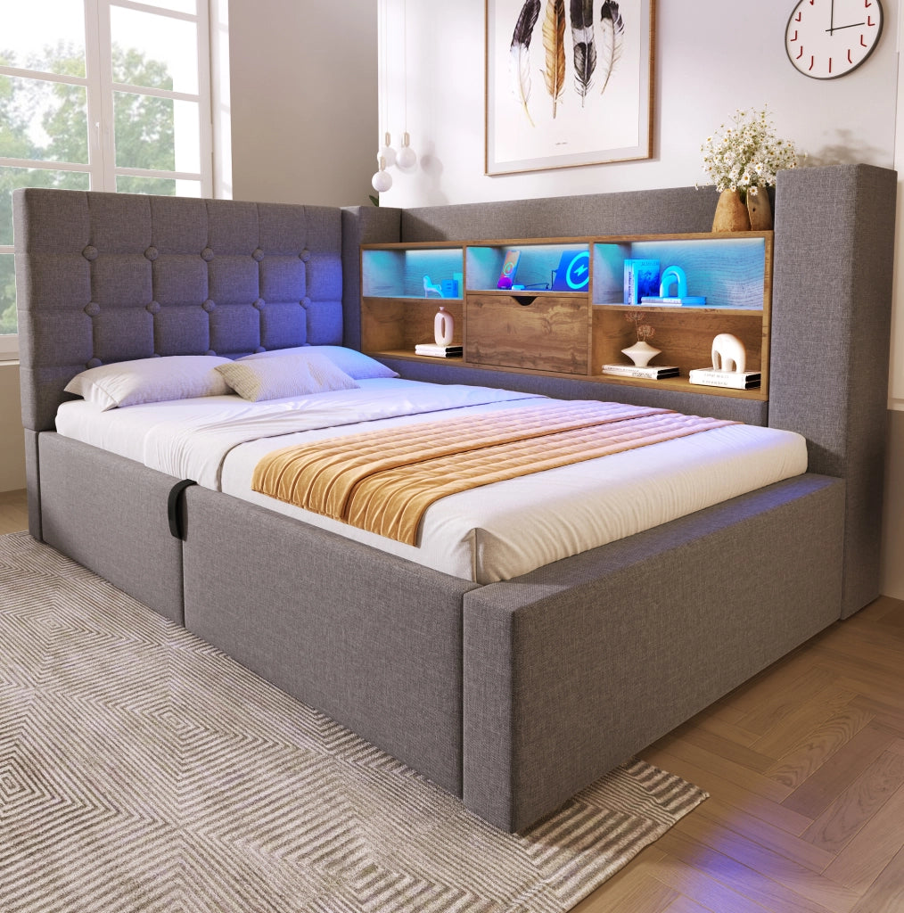 Letto singolo 90x200 cm con LED, ricarica USB-C e materasso