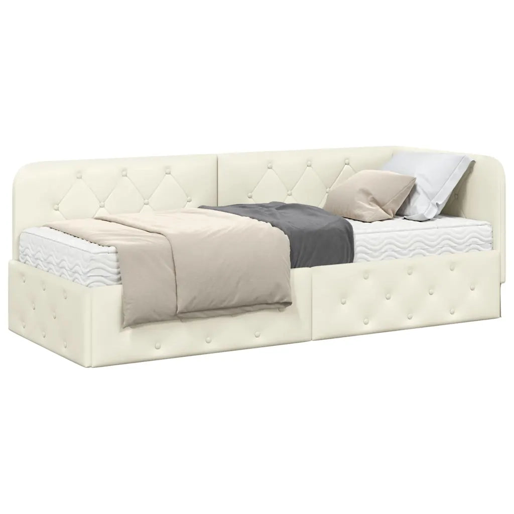 Letto singolo | Letto per adulti | Cornice del letto ad angolo Crema 80 x 200 cm Velluto