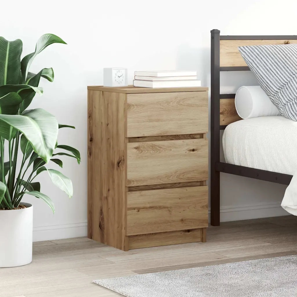 Set di 2 Comodini | Armadio da Notte | Mobiletto da notte con 3 Cassetti Rovere Artigianale 39x35x65 cm