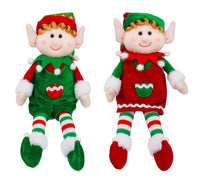Pupazzo Elfo Natalizio H30 cm Seduto in Tessuto Verde o Rosso