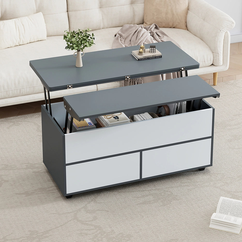 Tavolino-Xylo-100x98x65cm grigio-bianco regolabile con rotelle