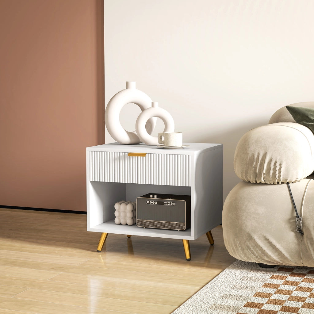 Comodino Moderno con Cassetto e Ripiano ¨C zephmum ¨C Bianco 50x40x47 cm