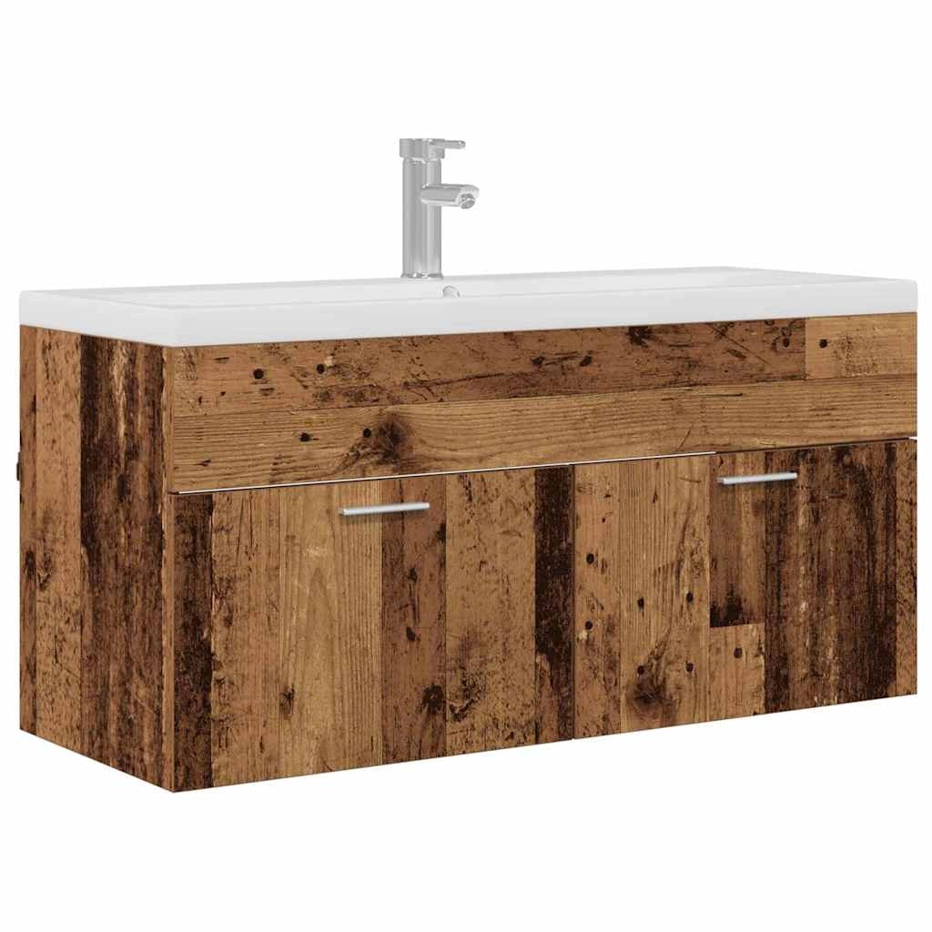 Mobiletto da bagno sospeso dal design moderno 100 x 38 x 46 cm contenitore resistente in legno anticato 02_0056319