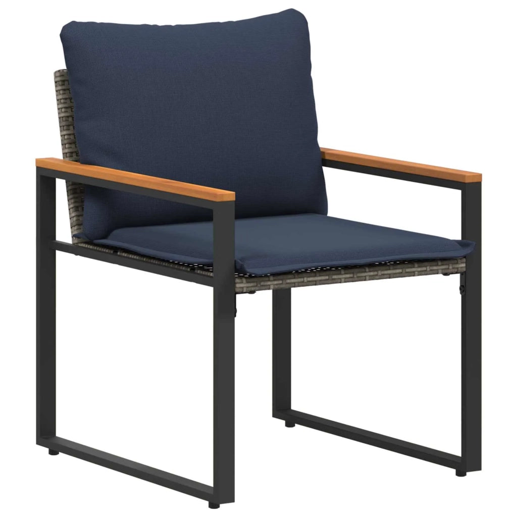 Set di Mobili con cuscino 3 pz | Set Salotto da Giardino Grigio e Blu Navy Rattan