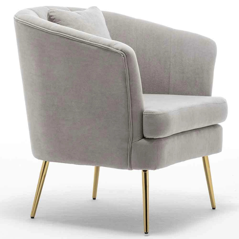 Poltrona Sedia Relax in Tessuto e Metallo Imbottita Design Moderno Grigio Oro