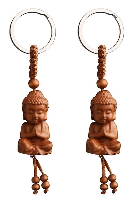 Due Manichini di Perla con Figura di Buddha in Legno di Pera - 2 Pezzi - Regalo di Compleanno - Unico Dono - Leggero e Stilizzato