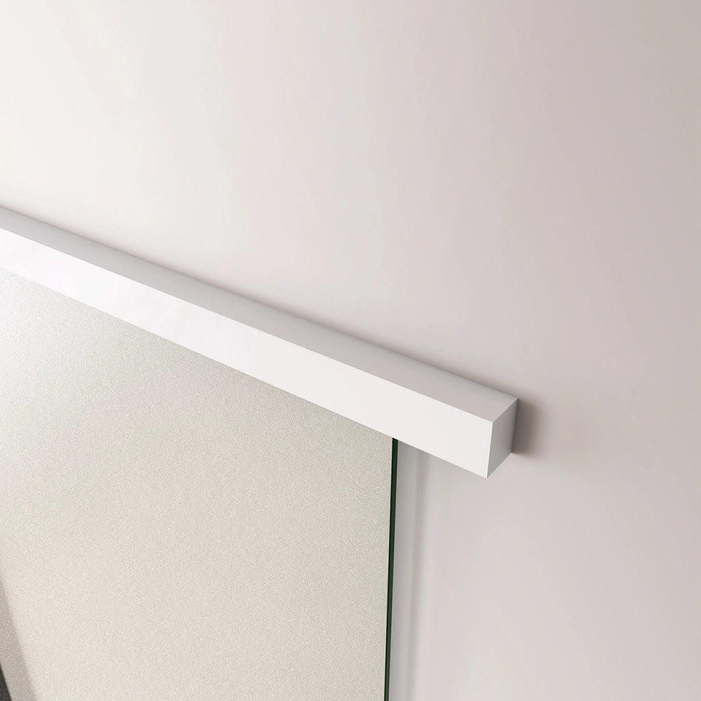 100x225 cm Porta Scorrevole in Vetro da 8 mm Temperato Opaco con Pellicola Anti-frantumi con Binario in Alluminio Bianco Verniciato