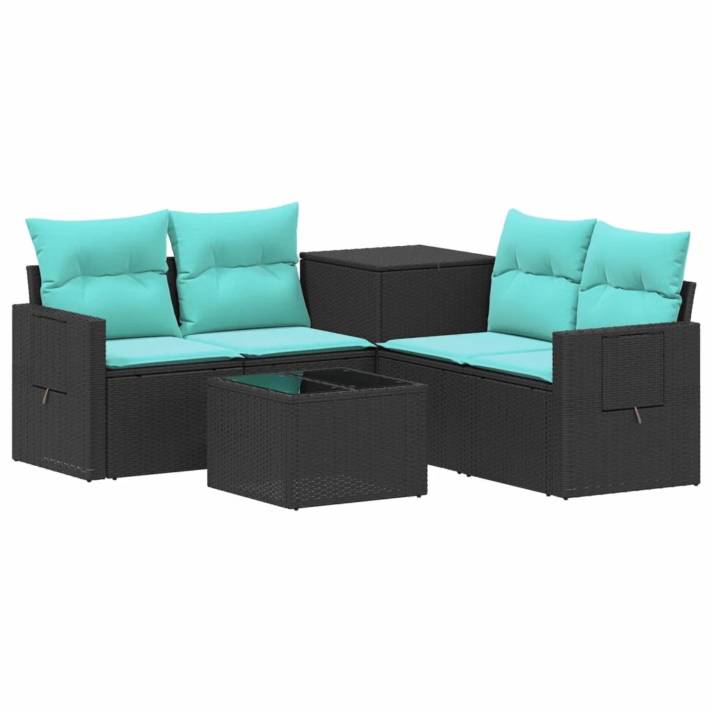 Set di divani 6 pz Nero e Blu Rattan sintetico e Acciaio 3447447
