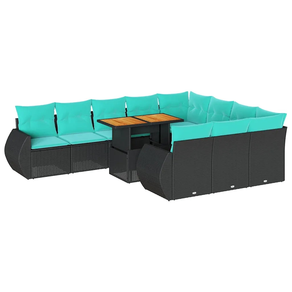 Set Divani da Giardino 11 pz con Cuscini in Polyrattan Nero