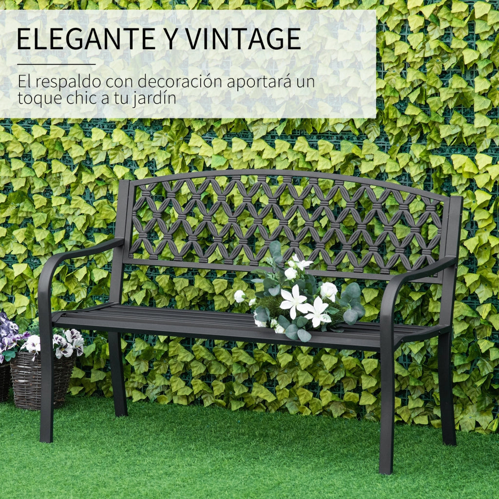 Divano da Giardino 2 Posti con Respaldo e Braccioli ¨C Zephmum ¨C Nero Ferro Acciaio 128x58.5x89 cm