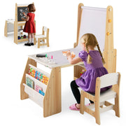 Tavolo da attivit¨¤ multifunzionale con lavagna e sedia lavagna bianca-Set tavolo e sedia per bambini 2 ripiani rotolo di carta Naturale