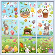 Sticker Pasquale per Finestra, 9 Fogli di Adesivo Riciclabile con Uova di Pasqua e Coniglio, Decorazione Pasquale per la Camera dei Bambini