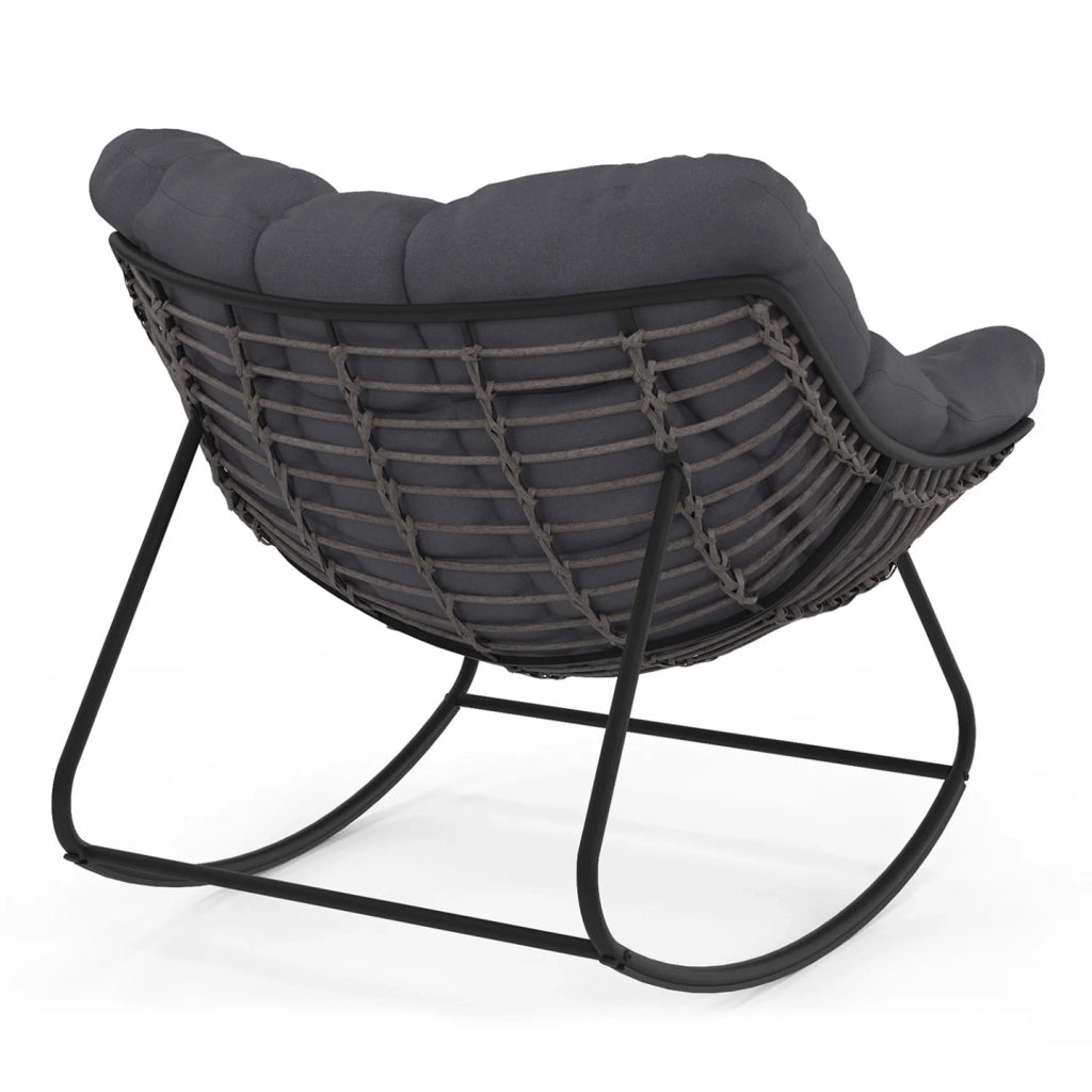 IDMarket - LOA poltrona a dondolo effetto rattan grigio con cuscino grigio