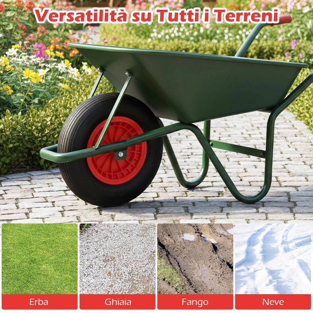 4,80/4,00-8 Ruota Pneumatica per Carriola, 40 cm Ruota in Gomma Antiforatura con Cerchione in PP, Cuscinetto da 2 cm, 250 kg, per Carrello, Rimorchio da Giardino (2 Pezzi)