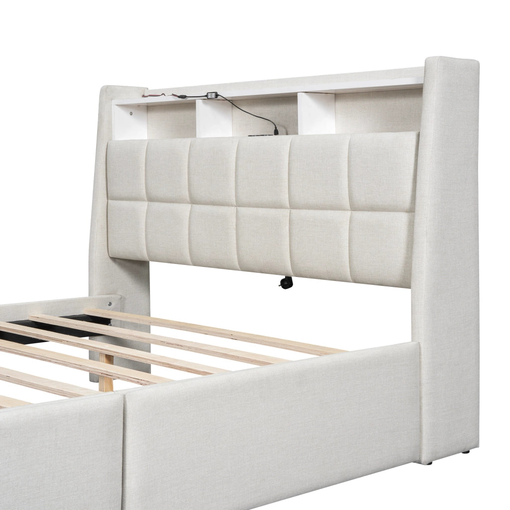 Letto con Cassetti Letto Matrimoniale; USB; LED Regolabile e Vano Contenitore 140×200 cm; senza Materasso