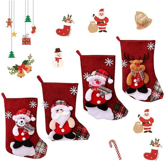 Sacchetto di carta per dolci in lino decorato con Babbo Natale/omino di neve/renna/cespo - Dimensioni 22 x 16 x 13 cm - Ideale per regali - Sacchetto di carta per dolci