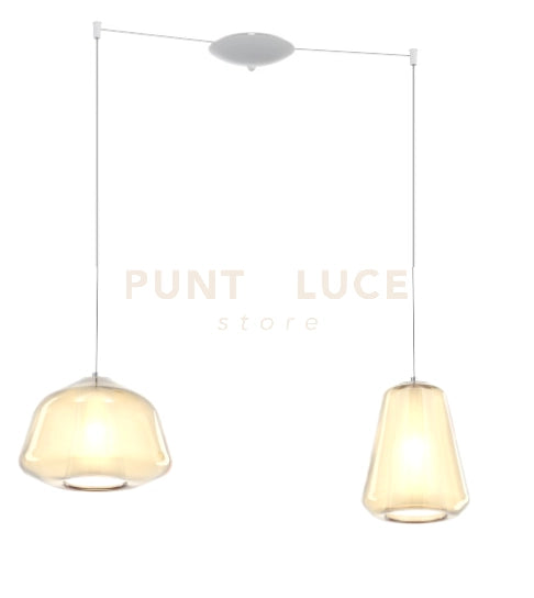 SOSPENSIONE BIANCO 2 LUCI SPOSTABILE VETRI ALPHA + GAMMA AMBRA 1176BI-S2 S AG-AM