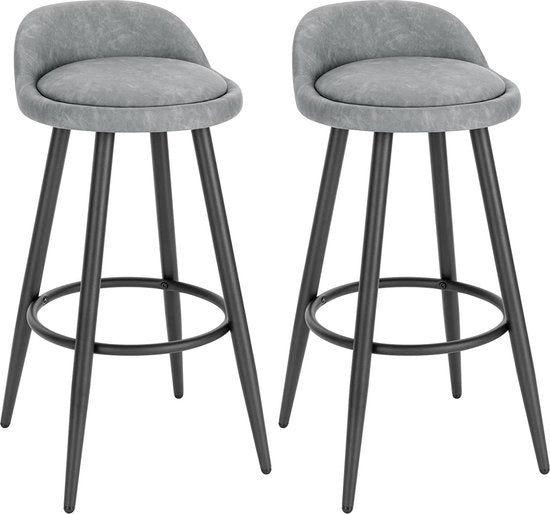 Set di 2 sedute di cucina in legno di leccio - Grigio - Con schienale - Sedute ergonomiche - Cucina - Altezza seduta 69cm