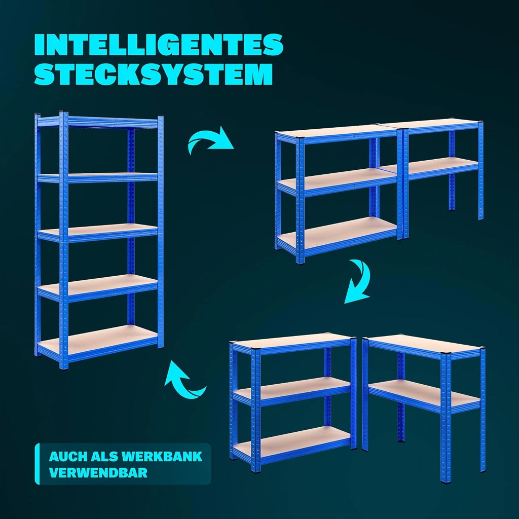 Scaffale in Metallo 2 pz 180x90x40cm 875kg Scaffalatura Officina Magazzino 5 Ripiani MDF Blu