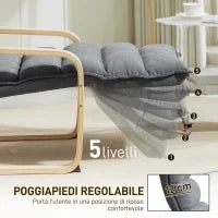 Poltrona Relax in Legno con Rivestimento in Velluto e Poggiapiedi Regolabile, Grigio Scuro