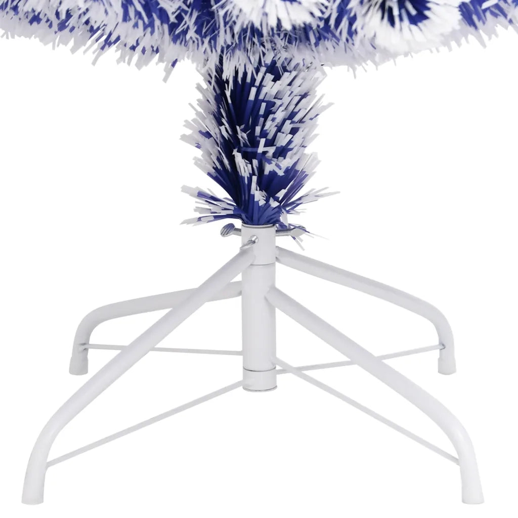 Albero Natale Artificiale LED Bianco e Blu 180 cm Fibra Ottica