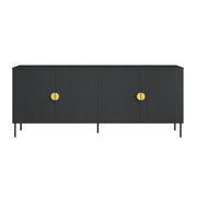 Buffet 4 porte MONDO – Nero opaco, piedi in metallo e maniglie dorate – Design moderno