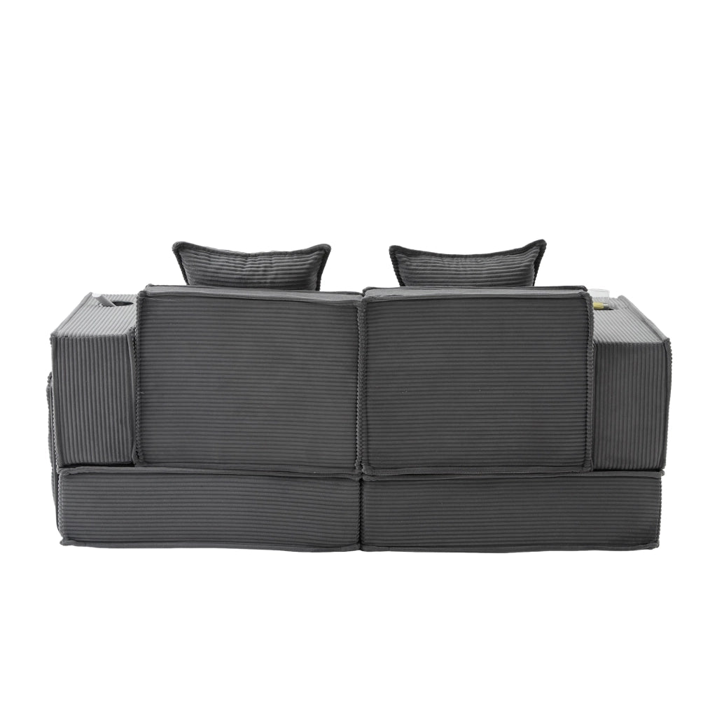 Divano 2 posti in velluto a coste con portabicchieri; 162x78x66 cm