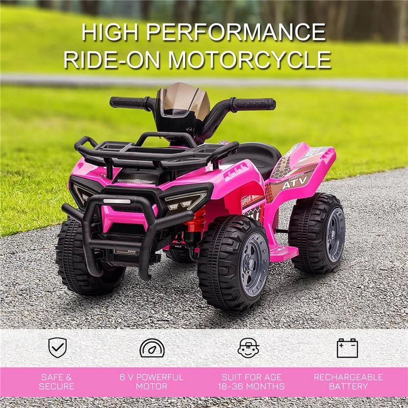 QUAD ELETTRICO PER BAMBINI 18-36 MESI CON BATTERIA RICARICABILE 6V, IN METALLO E PP, 70X42X45 CM, ROSA