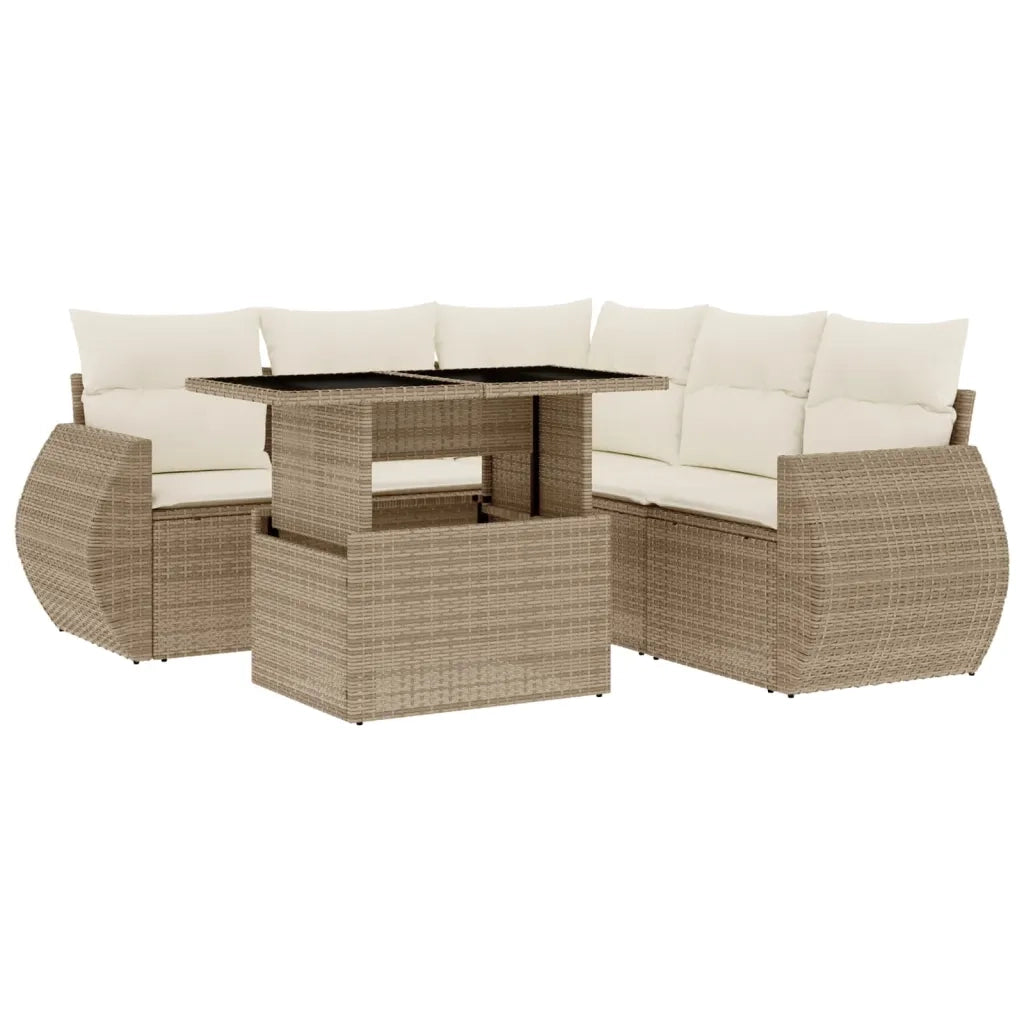 Set Divano da Giardino 6 pz con Cuscini Beige in Polyrattan