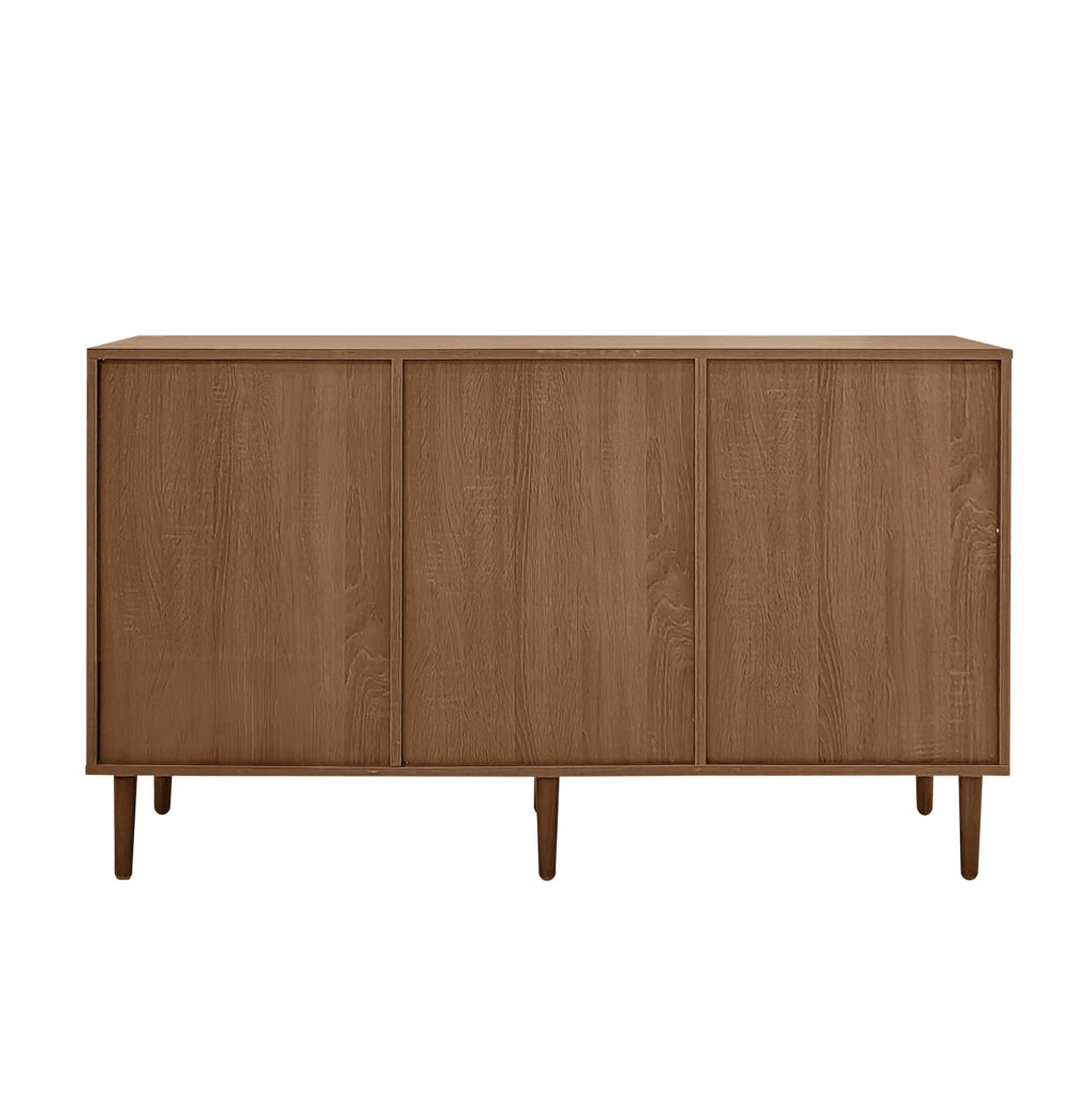 Credenza 130x75.5x40 cm con ante effetto rattan e ripiani regolabili; pannello truciolare