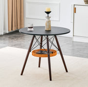 Tavolo da pranzo rotondo Ø80 cm nero e noce con cestino