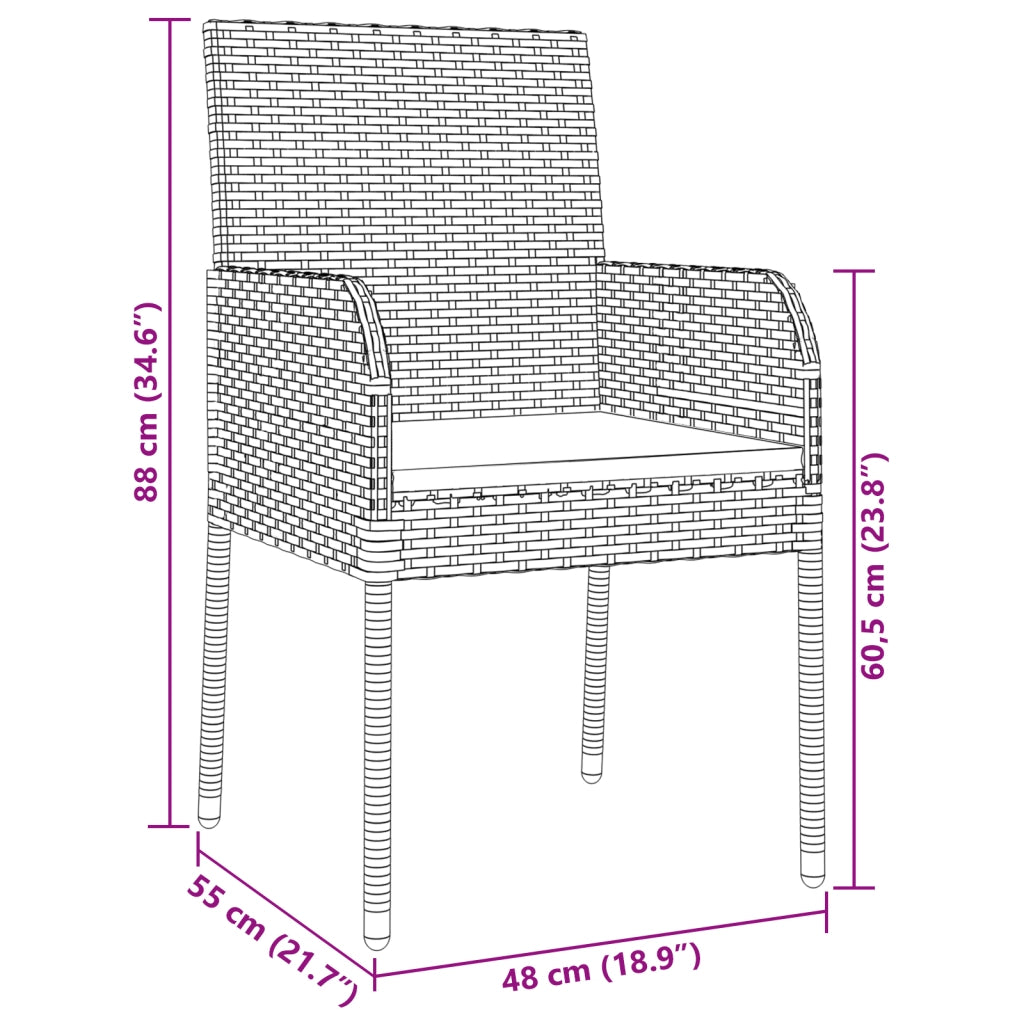 Set da Pranzo da Giardino 7 Pezzi con Cuscini Grigi in Polyrattan