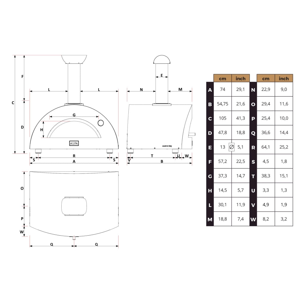 Forno a Legna da Esterno 73x55x48 cm Alfa Nano Copper