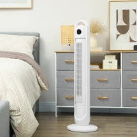 Ventilatore a Colonna 55W con 3 Velocità, Telecomando, Timer 24h, Oscillante, Modalità Sonno, Bianco