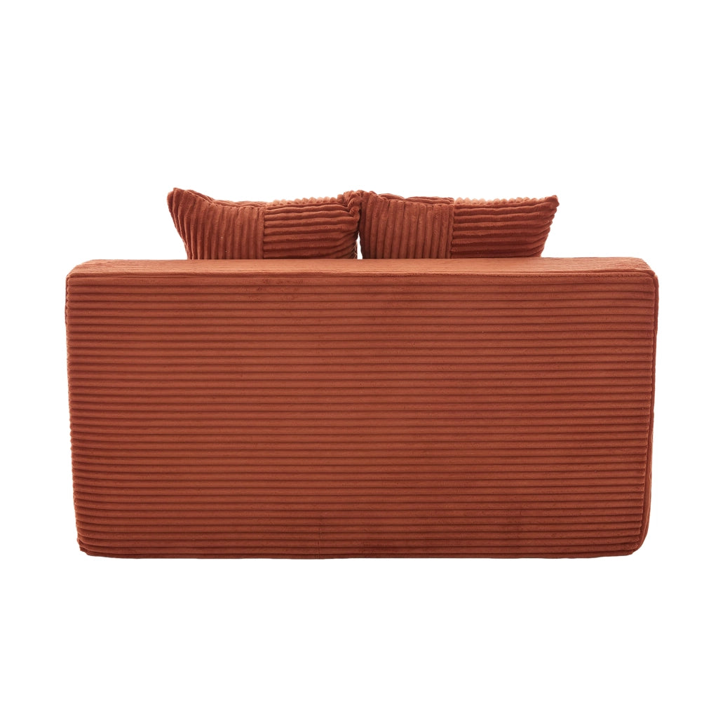 Divano pouf 151x133x64 cm con tasche laterali in velluto a coste arancione